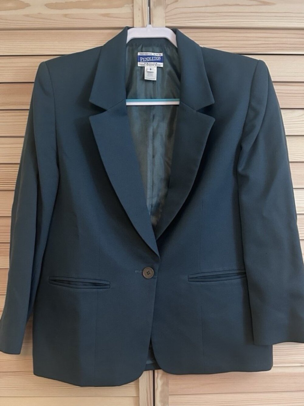 Vintage Pendleton Blazer 100% Virgin Wool Green One‎ Button 8P Women